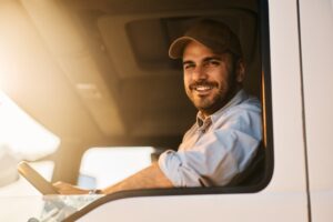 Happy moving truck driver