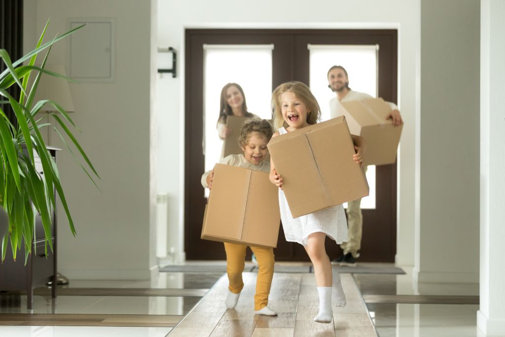 Kids helping move into their new home