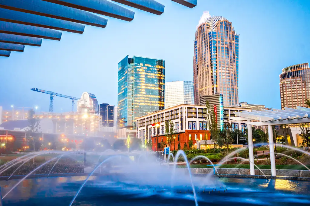 View from a fountain in Downtown Charlotte, NC